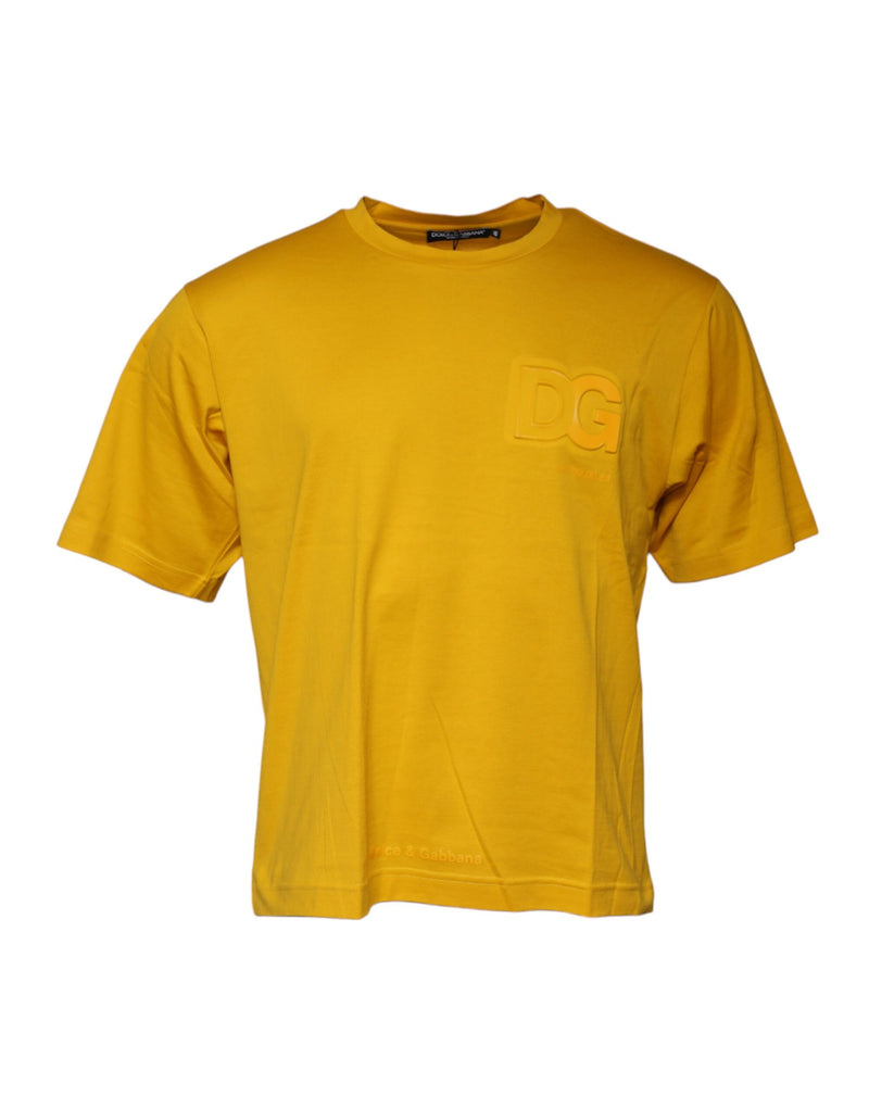 Dolce &amp; Gabbana T-shirt met ronde hals, korte mouwen en logo in donkergeel.