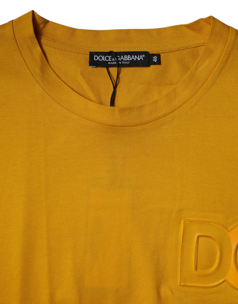Dolce &amp; Gabbana T-shirt met ronde hals, korte mouwen en logo in donkergeel.