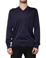 Pull en soie bleu marine à col en V de Dolce &amp; Gabbana