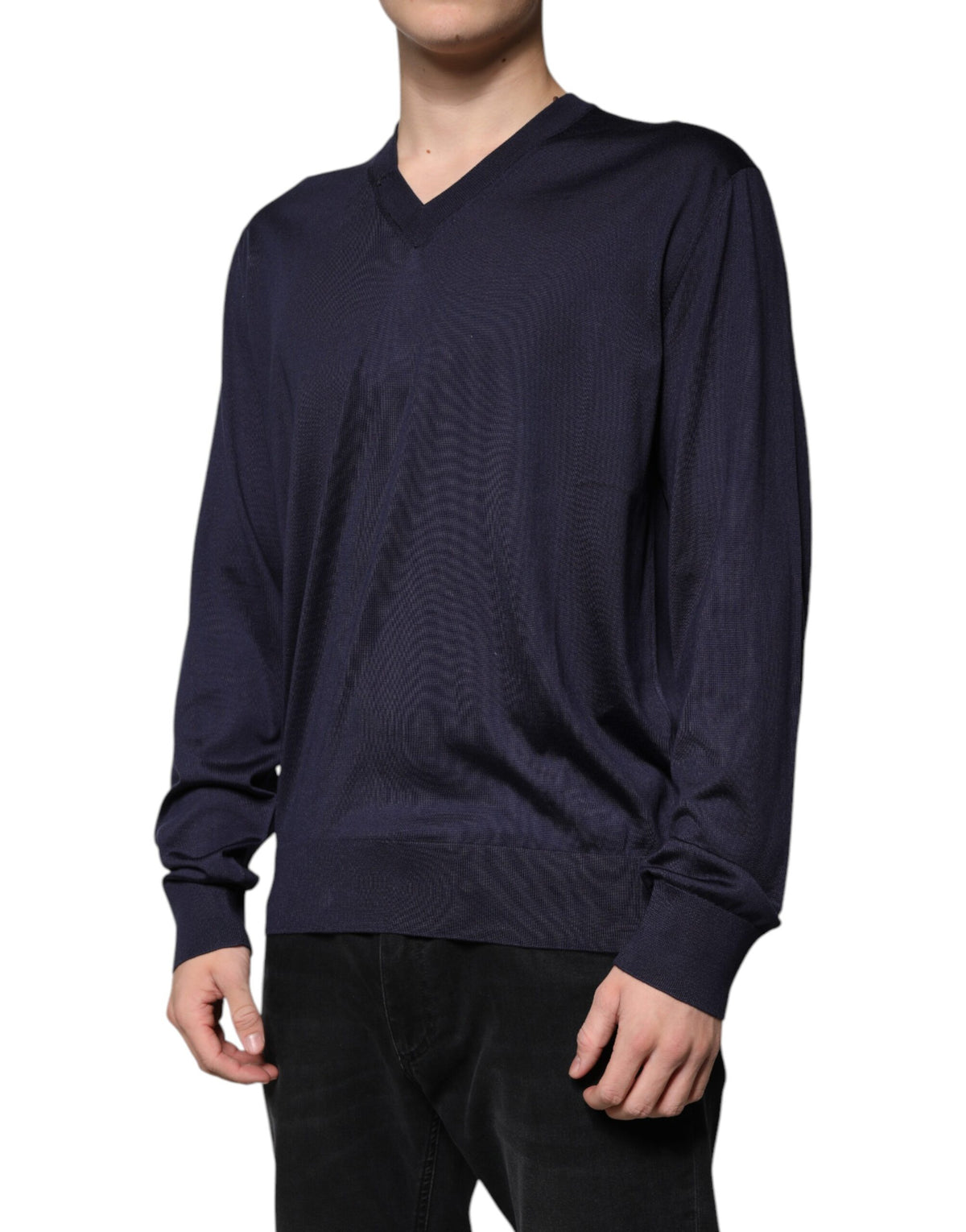 Pull en soie bleu marine à col en V de Dolce &amp; Gabbana