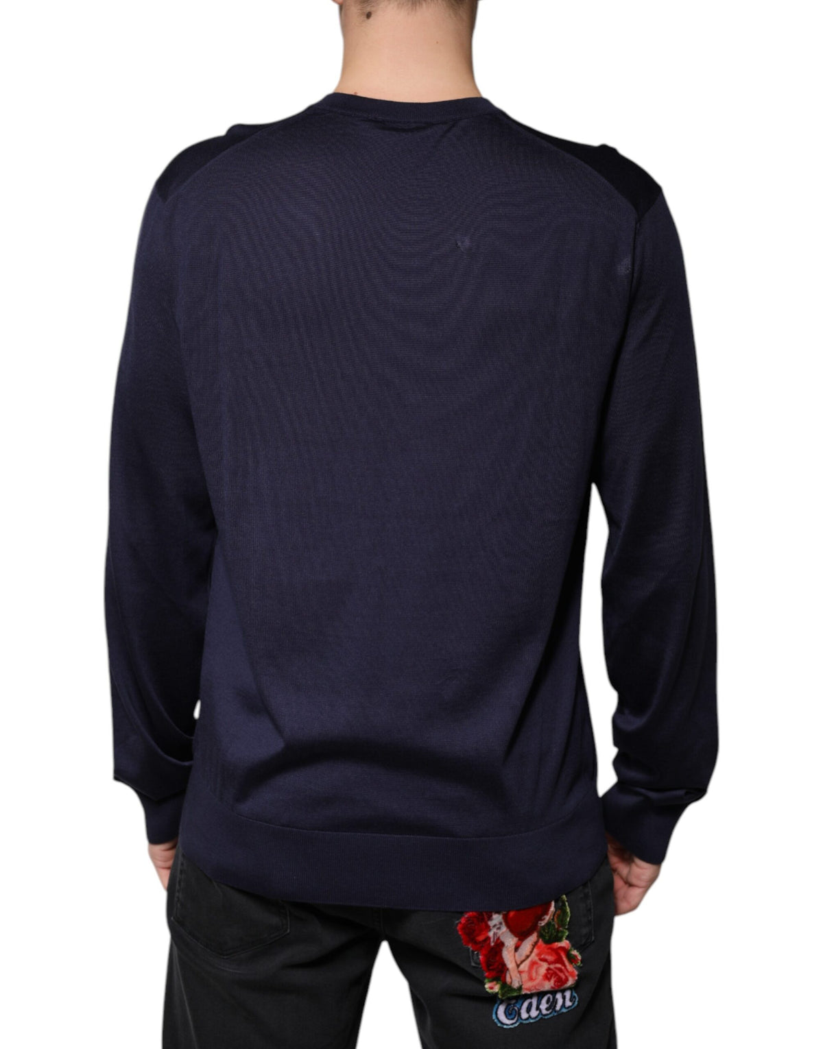 Pull en soie bleu marine à col en V de Dolce &amp; Gabbana