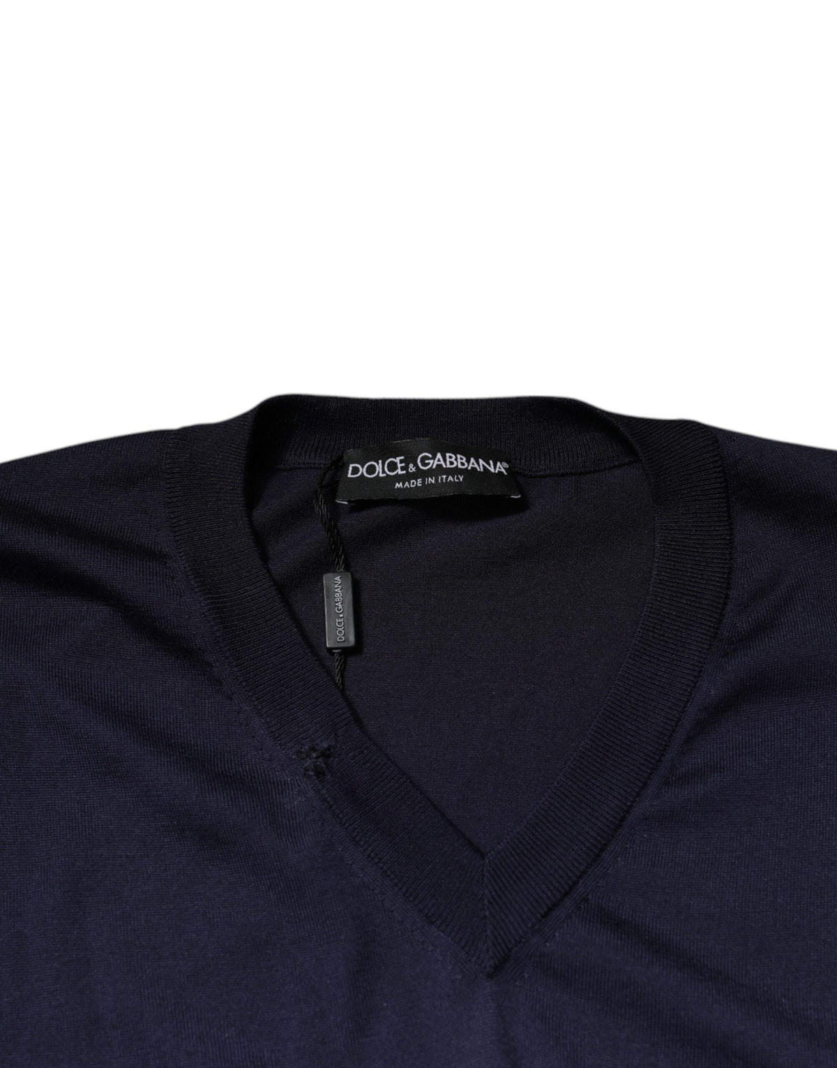 Pull en soie bleu marine à col en V de Dolce &amp; Gabbana