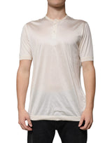 T-shirt en soie à col rond et manches raglan, blanc cassé, Dolce &amp; Gabbana