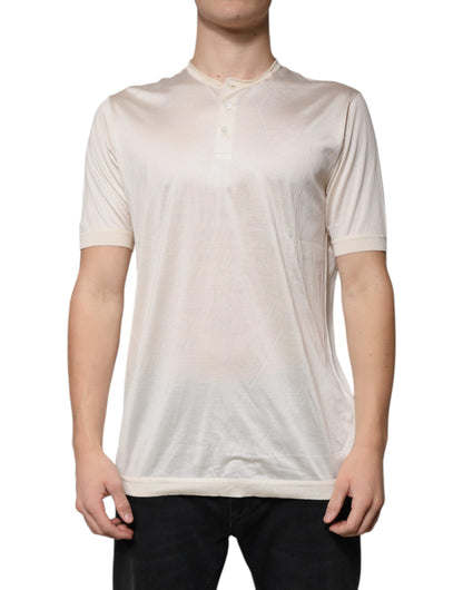 Dolce &amp; Gabbana Off White Zijden Crew Neck Henley T-shirt