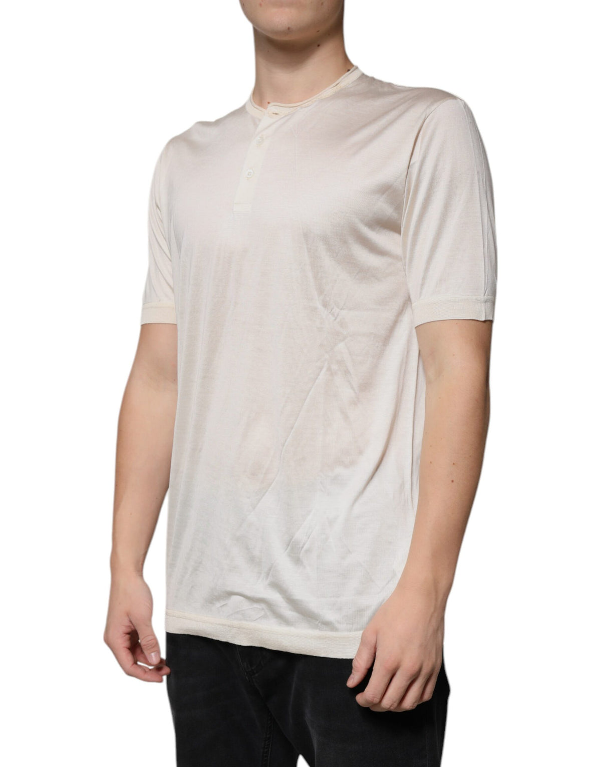 T-shirt en soie à col rond et manches raglan, blanc cassé, Dolce &amp; Gabbana