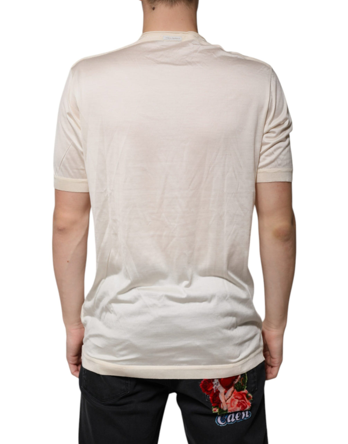 T-shirt en soie à col rond et manches raglan, blanc cassé, Dolce &amp; Gabbana
