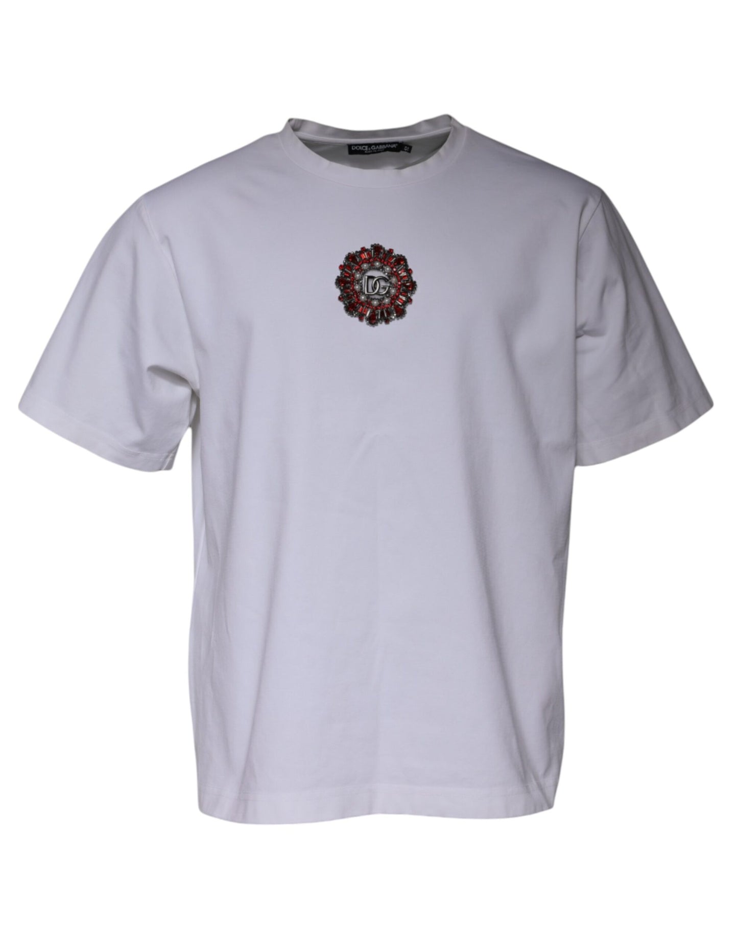 T-shirt à col rond blanc avec logo brodé de Dolce &amp; Gabbana