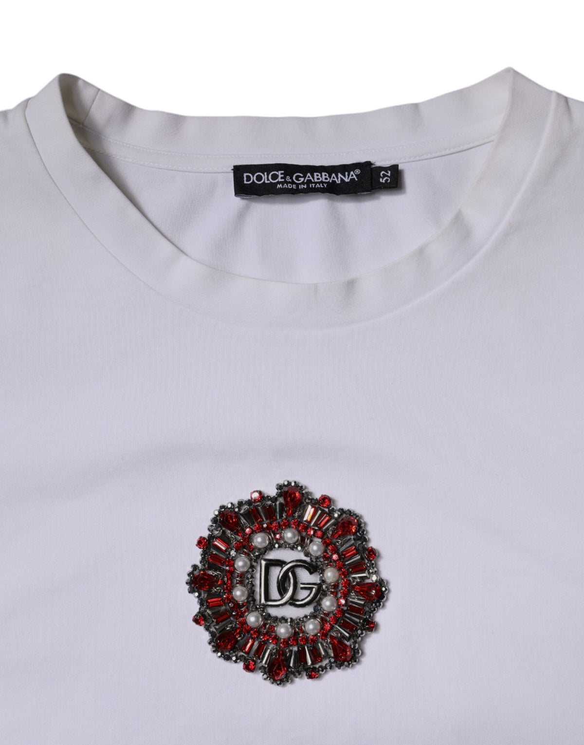 T-shirt à col rond blanc avec logo brodé de Dolce &amp; Gabbana