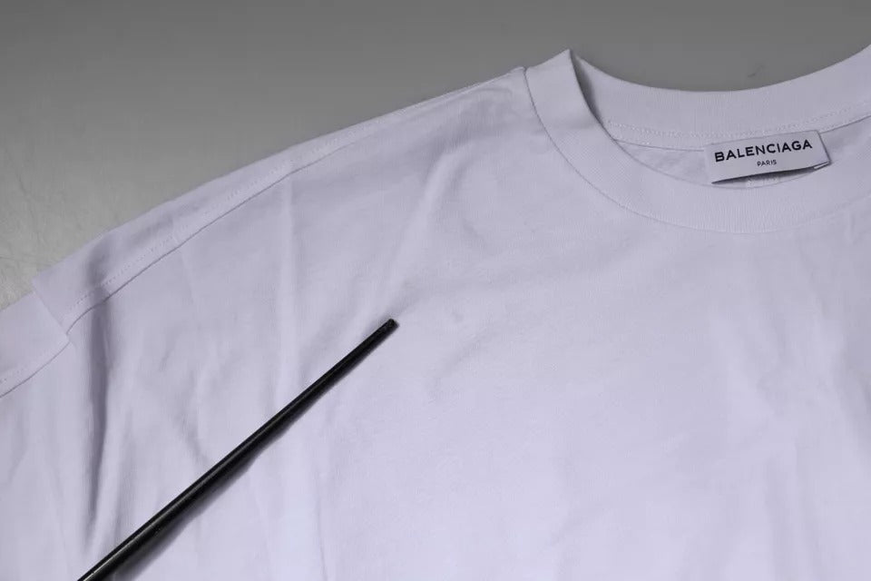 T-shirt à manches courtes en coton avec col rond et logo blanc de Balenciaga