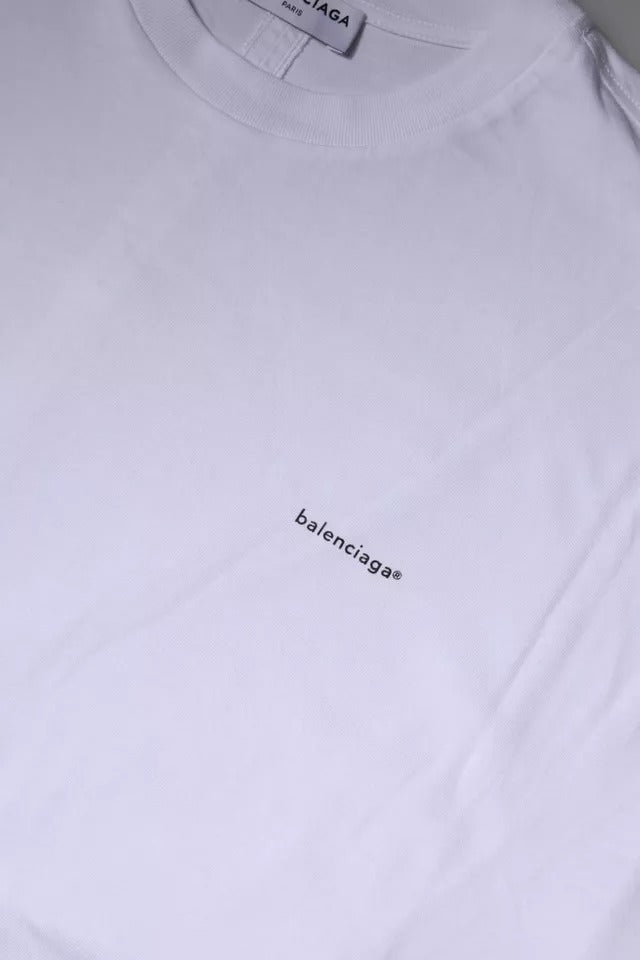 T-shirt à manches courtes en jersey de coton avec col rond et logo blanc de Balenciaga