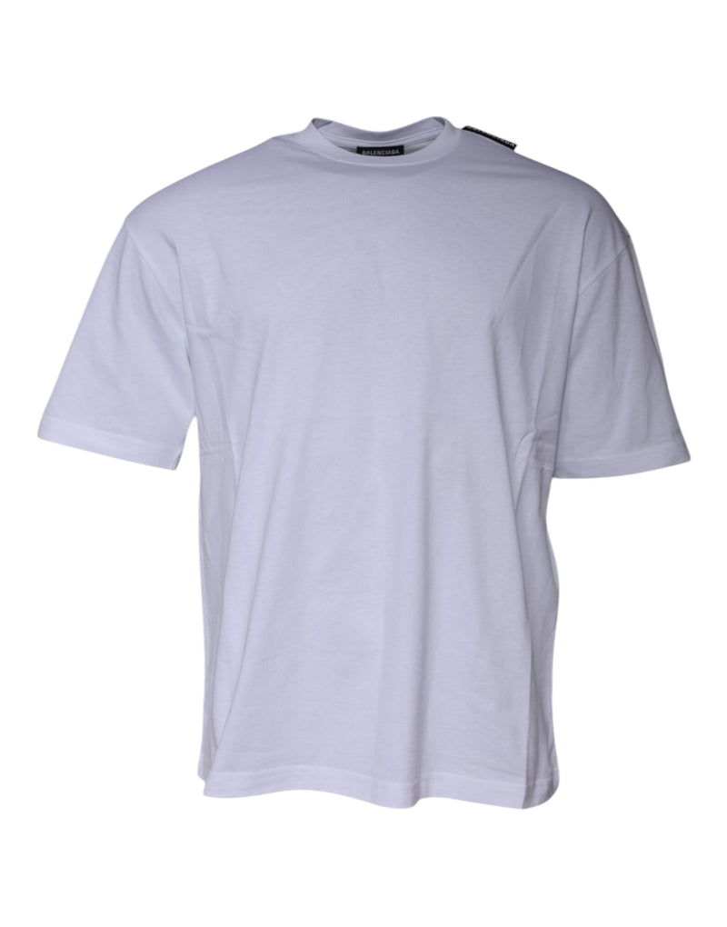 T-shirt à manches courtes en jersey de coton avec col rond et logo blanc de Balenciaga