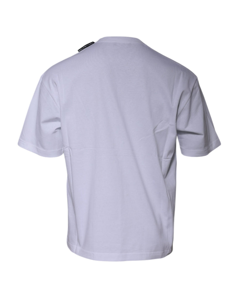 T-shirt à manches courtes en jersey de coton avec col rond et logo blanc de Balenciaga