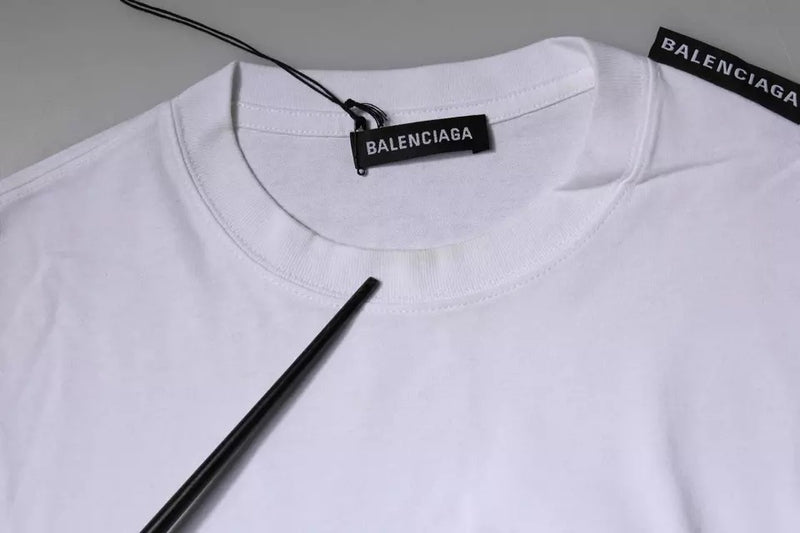 T-shirt à manches courtes en jersey de coton avec col rond et logo blanc de Balenciaga