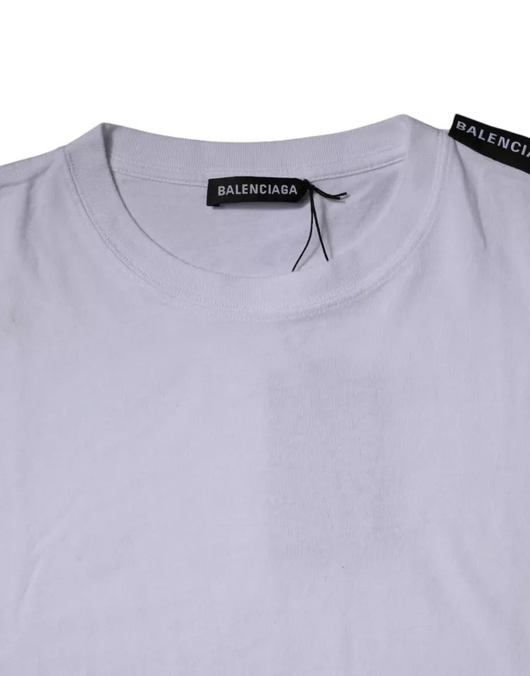 T-shirt à manches courtes en jersey de coton avec col rond et logo blanc de Balenciaga