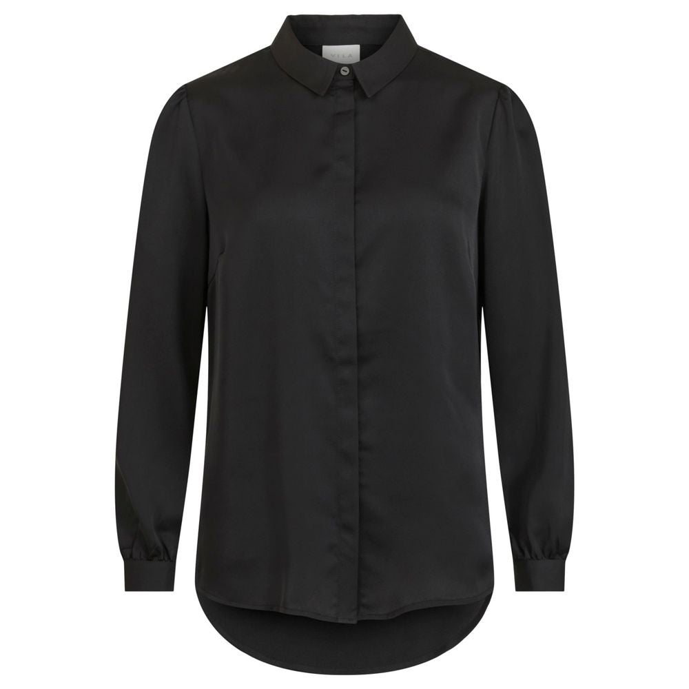 Vila Clothes VIELLETTE Satin Long Sleeve Blouse - Elegant Black Top