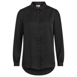 Vila Clothes VIELLETTE Satin Long Sleeve Blouse - Elegant Black Top