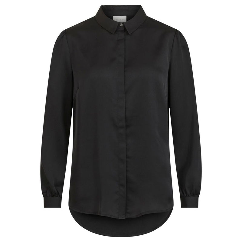 Vila Clothes VIELLETTE Satin Long Sleeve Blouse - Elegant Black Top