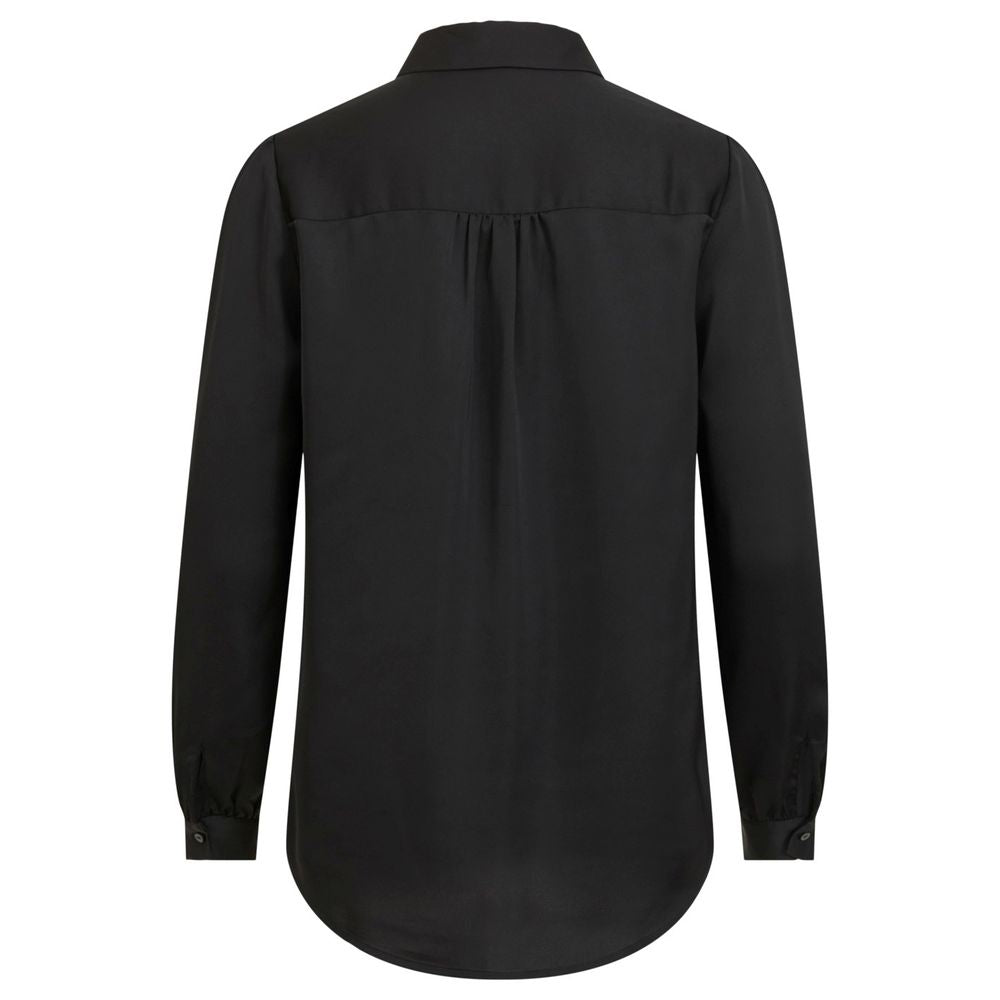 Vila Clothes VIELLETTE Satin Long Sleeve Blouse - Elegant Black Top