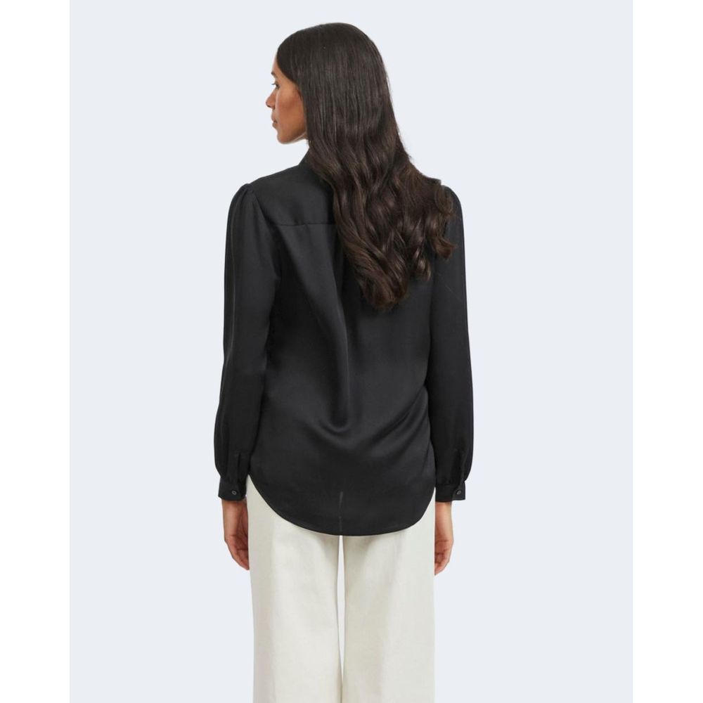 Vila Clothes VIELLETTE Satin Long Sleeve Blouse - Elegant Black Top