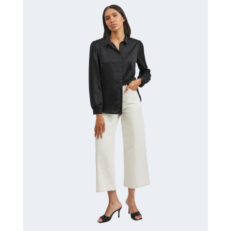 Vila Clothes VIELLETTE Satin Long Sleeve Blouse - Elegant Black Top