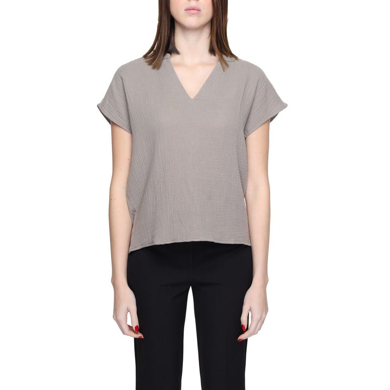 Jacqueline De Yong DYTHEIS LIFE S/S TOP - Beige Cotton Blouse