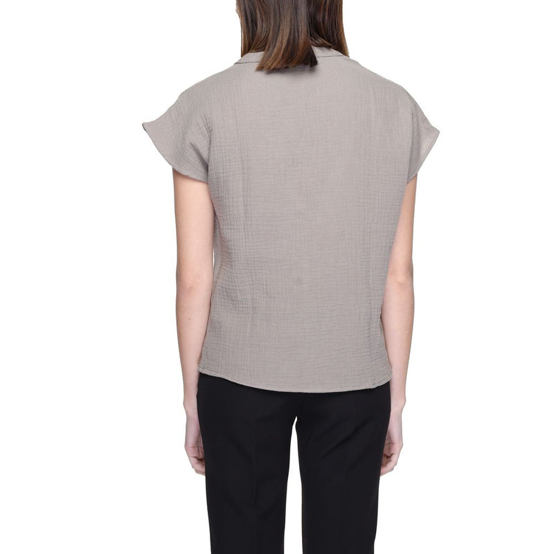 Jacqueline De Yong DYTHEIS LIFE S/S TOP - Beige Cotton Blouse