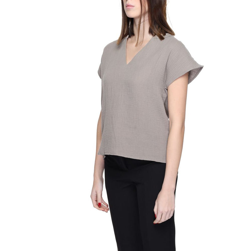 Jacqueline De Yong DYTHEIS LIFE S/S TOP - Beige Cotton Blouse