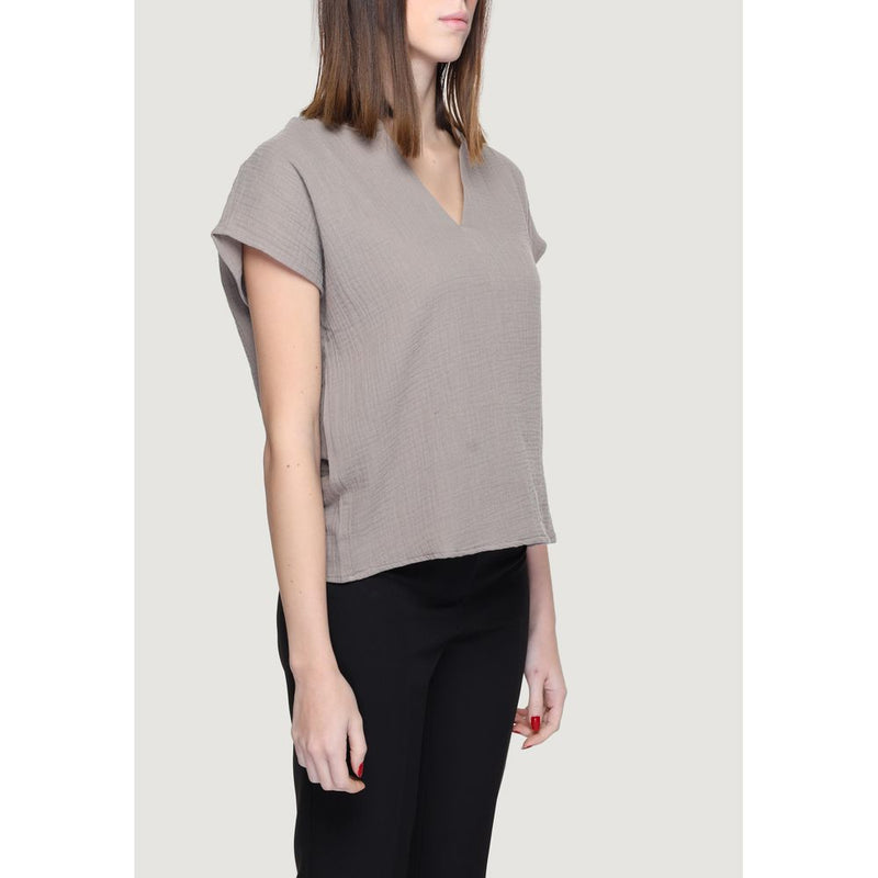 Jacqueline De Yong DYTHEIS LIFE S/S TOP - Beige Cotton Blouse
