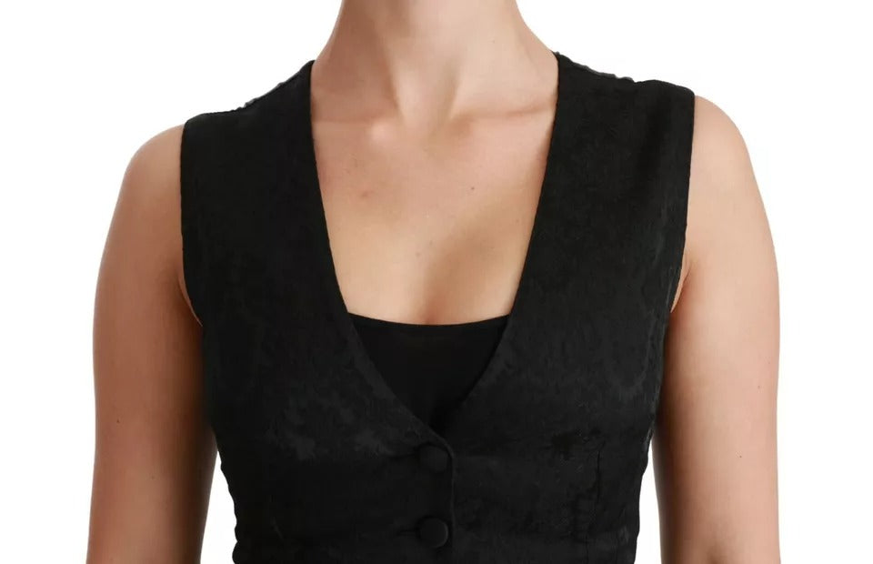 Dolce & Gabbana Black Lace Waistcoat Slim Vest
