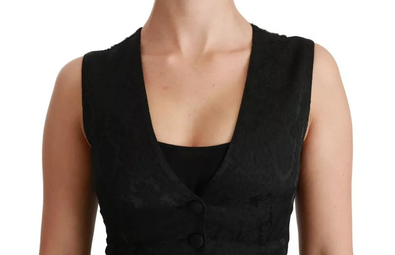 Dolce & Gabbana Black Lace Waistcoat Slim Vest