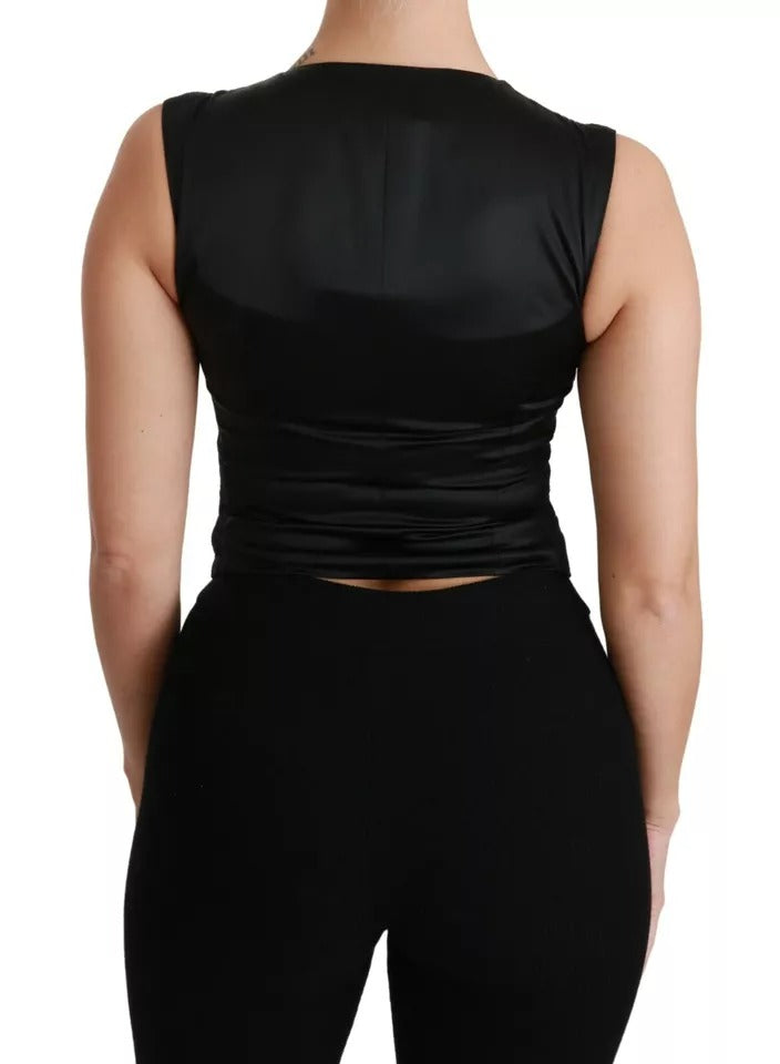 Dolce & Gabbana Black Lace Waistcoat Slim Vest