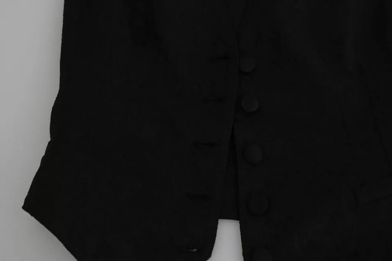 Dolce & Gabbana Black Lace Waistcoat Slim Vest