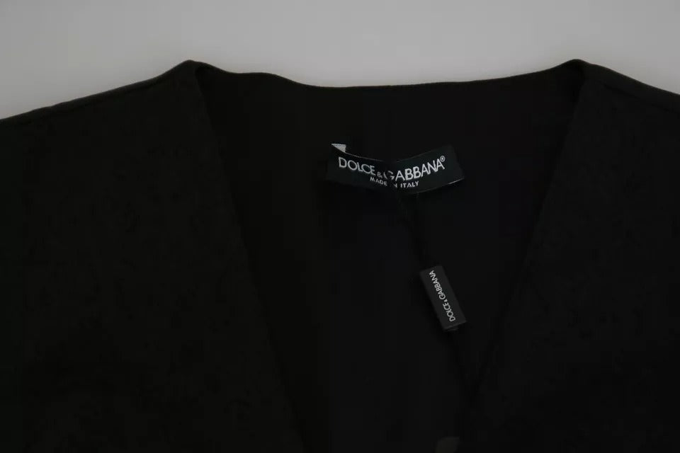 Dolce & Gabbana Black Lace Waistcoat Slim Vest