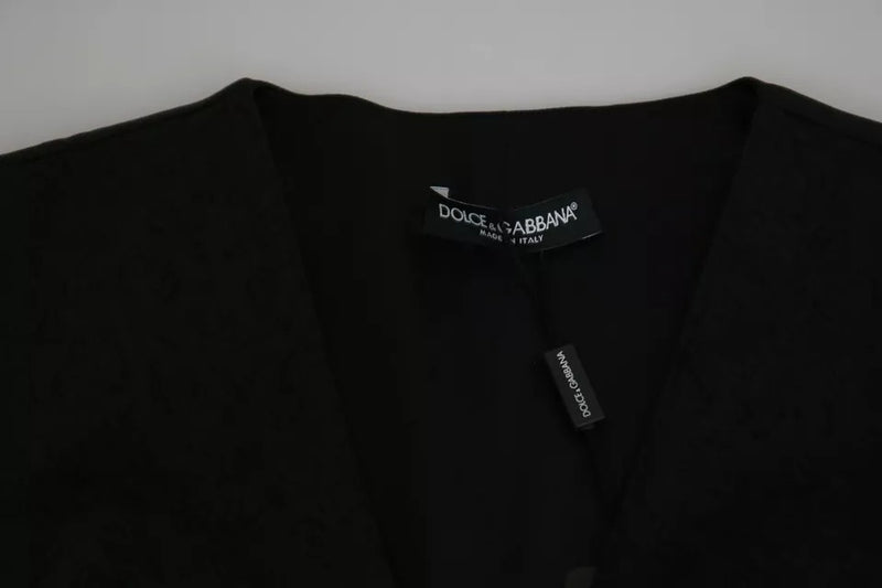 Dolce & Gabbana Black Lace Waistcoat Slim Vest