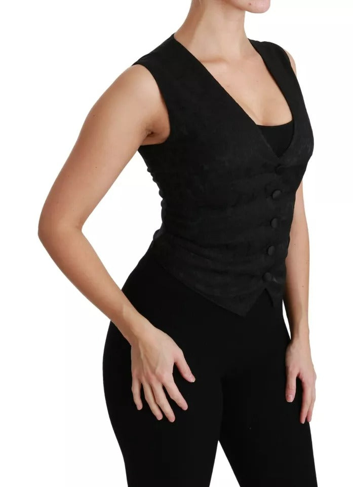 Dolce & Gabbana Black Lace Waistcoat Slim Vest