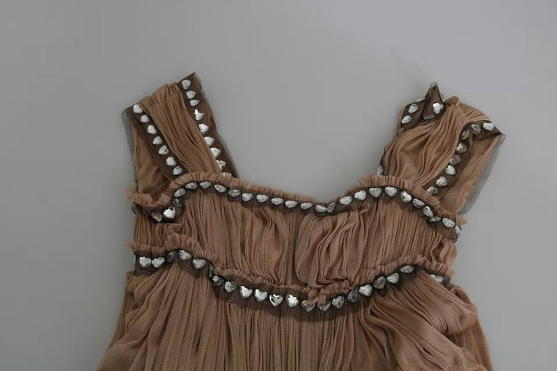 Robe Maxi Sans Manches en Soie Marron Dolce & Gabbana