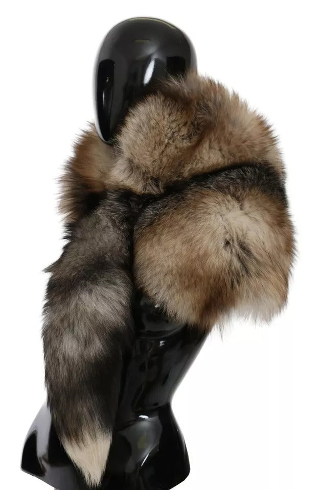 Dolce & Gabbana Brown Fox Tail Fur Shawl Neck Wrap Scarf