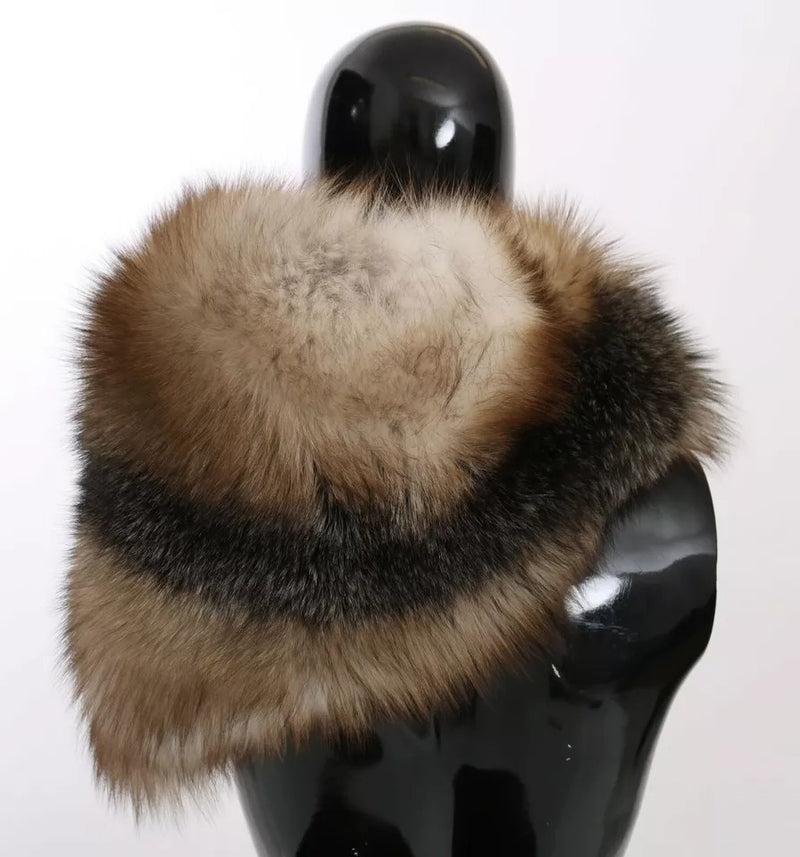 Dolce & Gabbana Brown Fox Tail Fur Shawl Neck Wrap Scarf