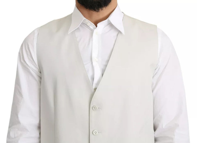 Dolce & Gabbana Off-White Wool Silk Formal Vest