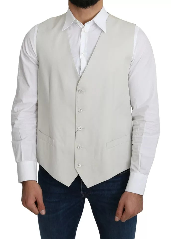 Dolce & Gabbana Off-White Wool Silk Formal Vest