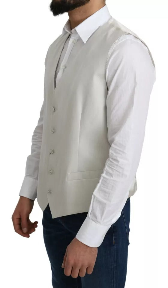 Dolce & Gabbana Off-White Wool Silk Formal Vest
