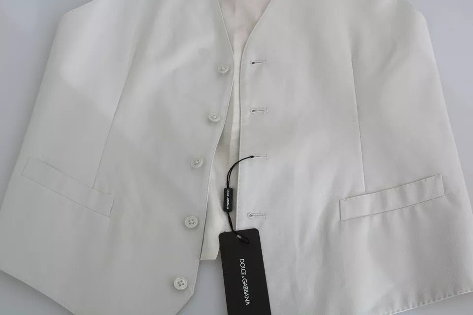 Dolce & Gabbana Off-White Wool Silk Formal Vest