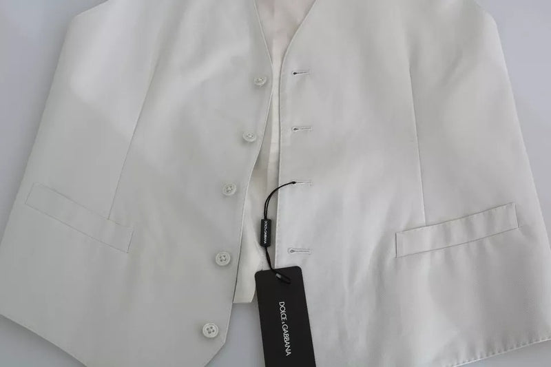 Dolce & Gabbana Off-White Wool Silk Formal Vest