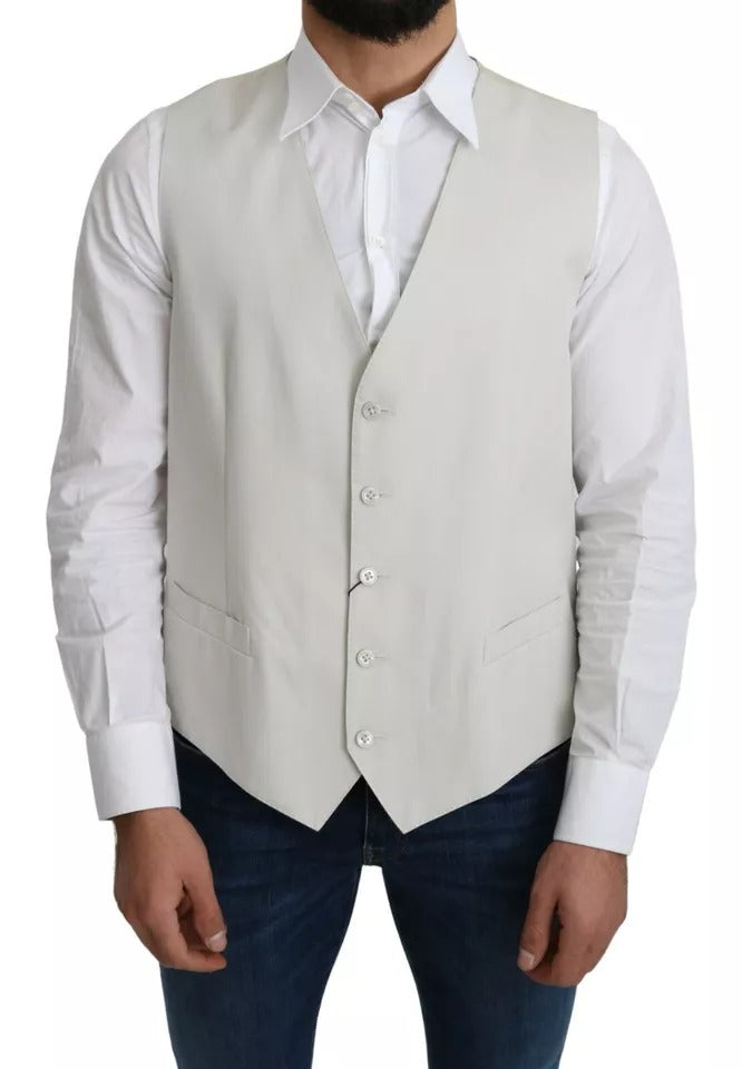 Dolce & Gabbana Off-White Wool Silk Formal Vest