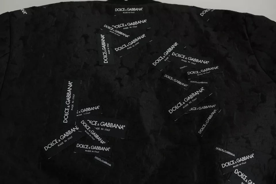 Veste bomber à fermeture éclair intégrale en brocart noir avec logo Dolce & Gabbana.
