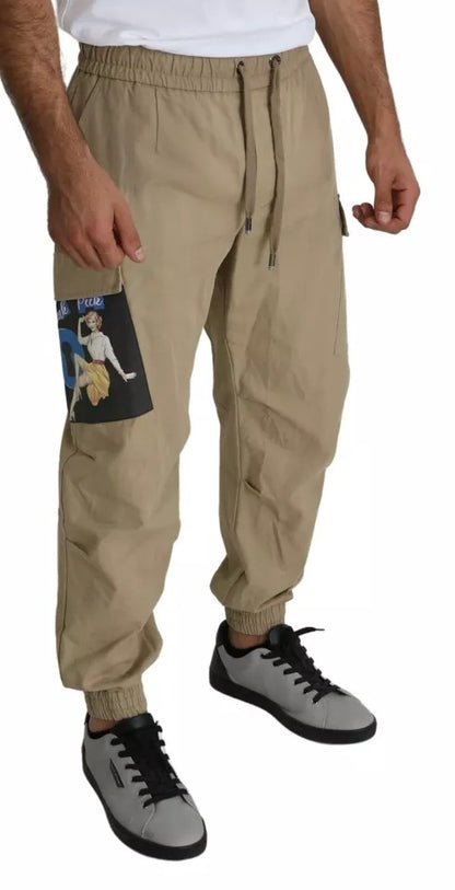 Dolce & Gabbana beige cargo broek met pin-up print
