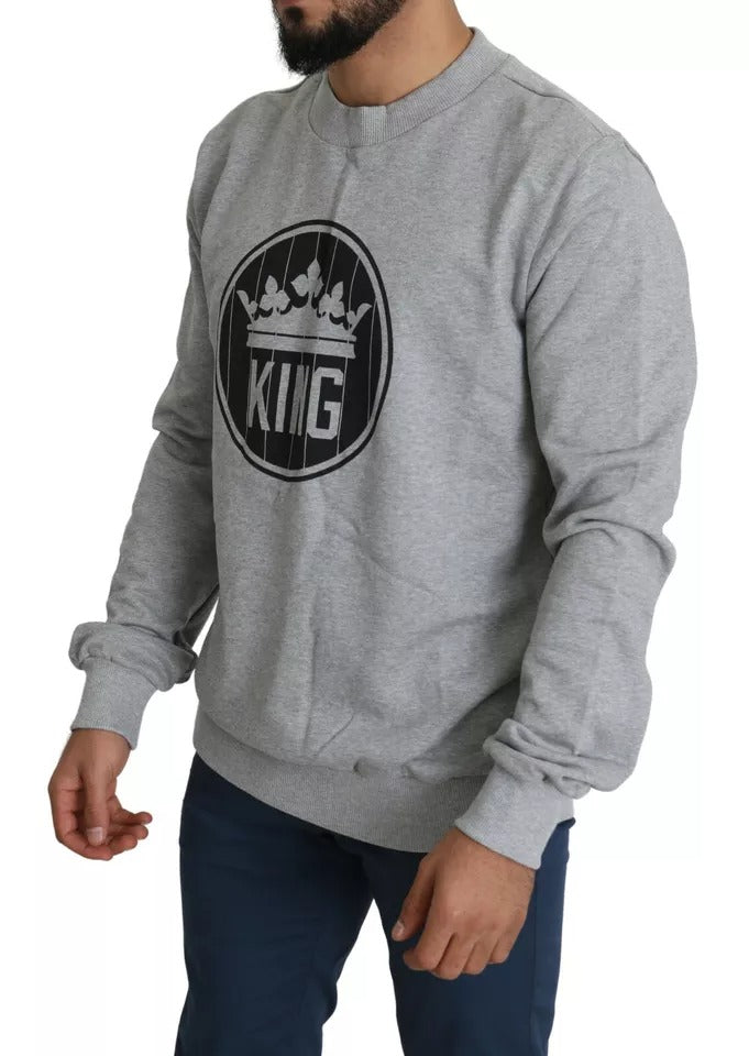 Pull en coton gris à imprimé "Roi Couronné" de Dolce &amp; Gabbana