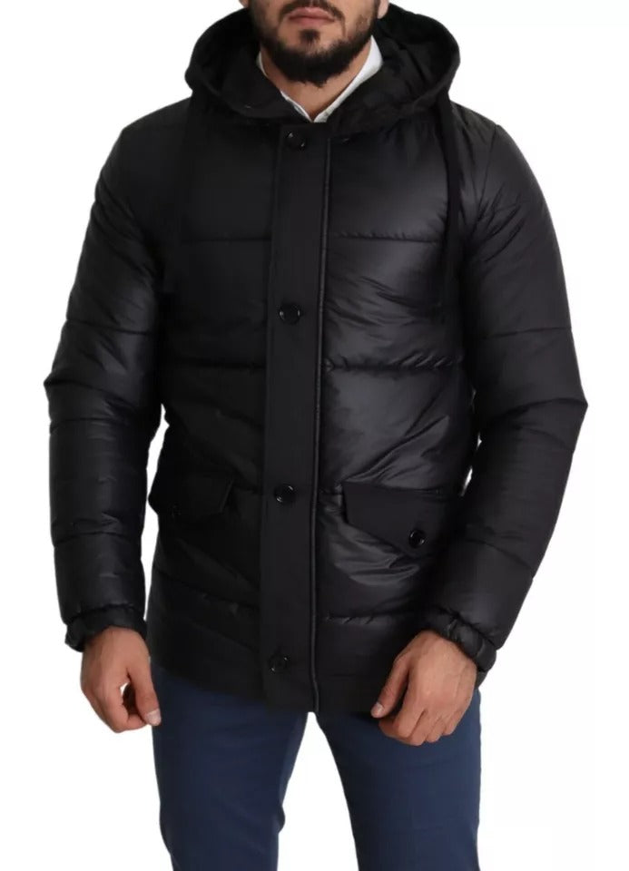Manteau Puffer en Polyester Noir à Capuche pour Homme de Dolce & Gabbana