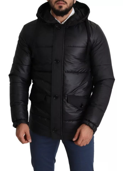 Manteau Puffer en Polyester Noir à Capuche pour Homme de Dolce & Gabbana