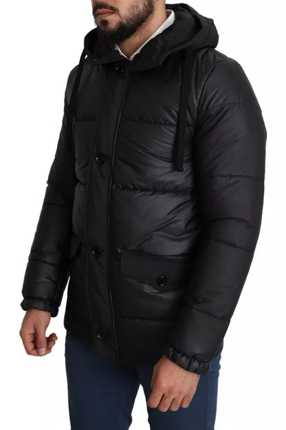 Manteau Puffer en Polyester Noir à Capuche pour Homme de Dolce & Gabbana